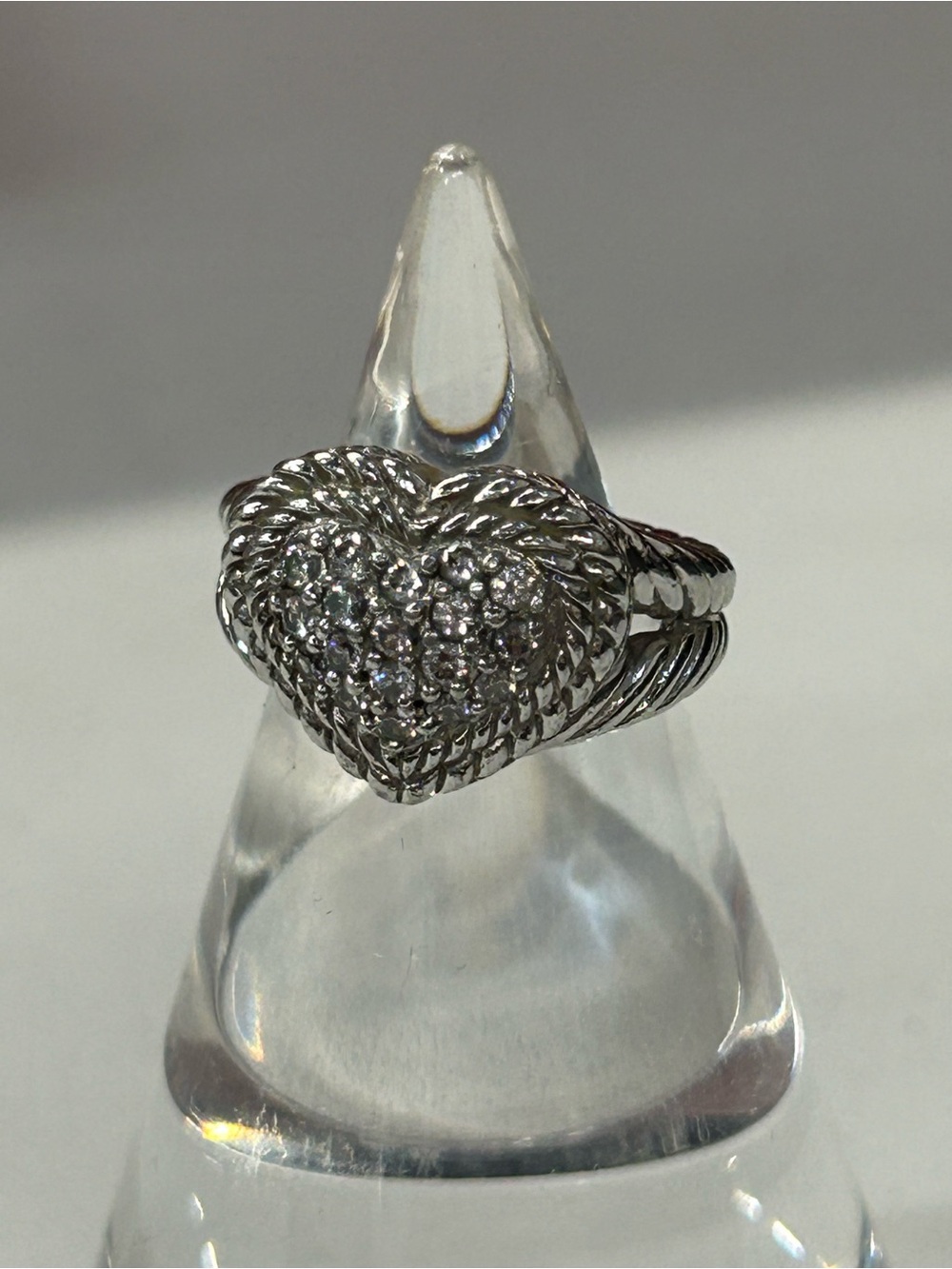 Judith Ripka 925 Sterling Silver CZ heart rope ring size 6.5